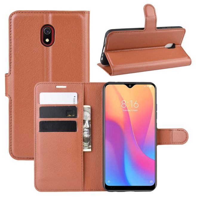 Xiaomi Redmi 8A Handy Hülle - Litchi Leder Bookcover Series - braun