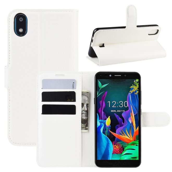 LG K20 (2019) Phone Case - Litchi Leather Bookcover Series - White