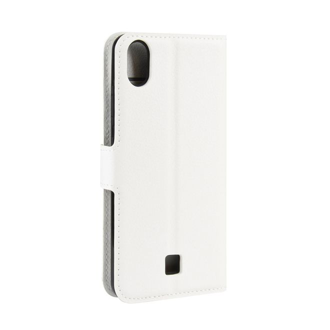 LG K20 (2019) Phone Case - Litchi Leather Bookcover Series - White