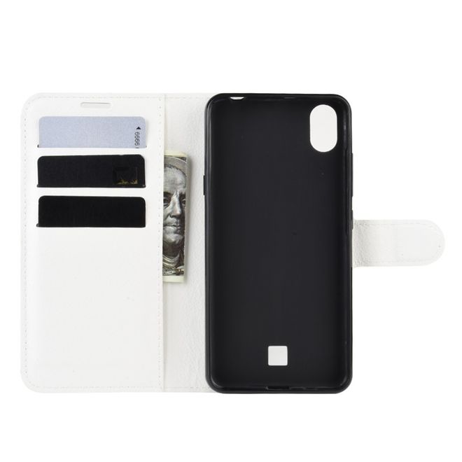 LG K20 (2019) Phone Case - Litchi Leather Bookcover Series - White