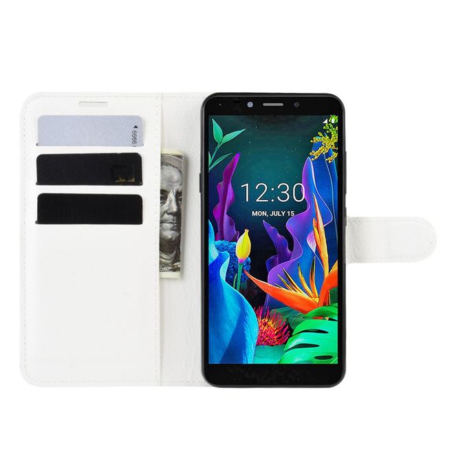 LG K20 (2019) Phone Case - Litchi Leather Bookcover Series - White