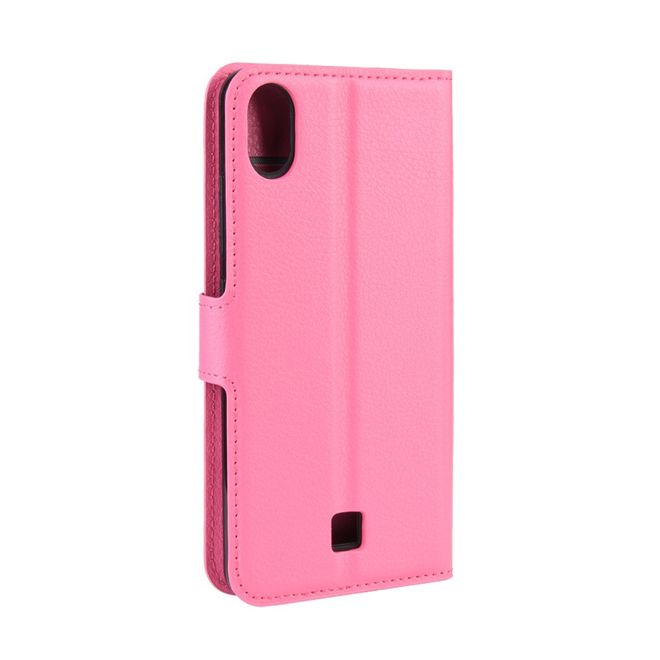 LG K20 (2019) Handy Hülle - Litchi Leder Bookcover Series - rosa