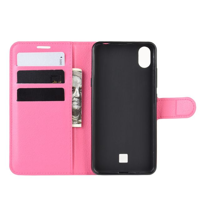 LG K20 (2019) Handy Hülle - Litchi Leder Bookcover Series - rosa