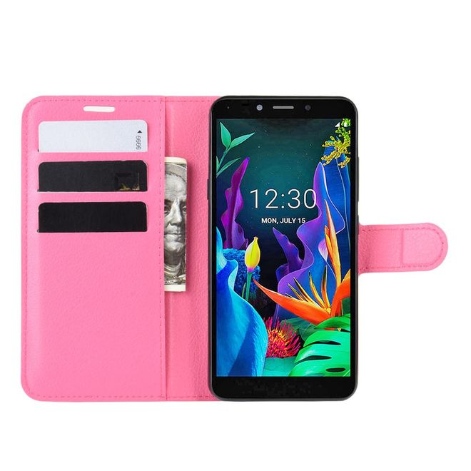 LG K20 (2019) Handy Hülle - Litchi Leder Bookcover Series - rosa