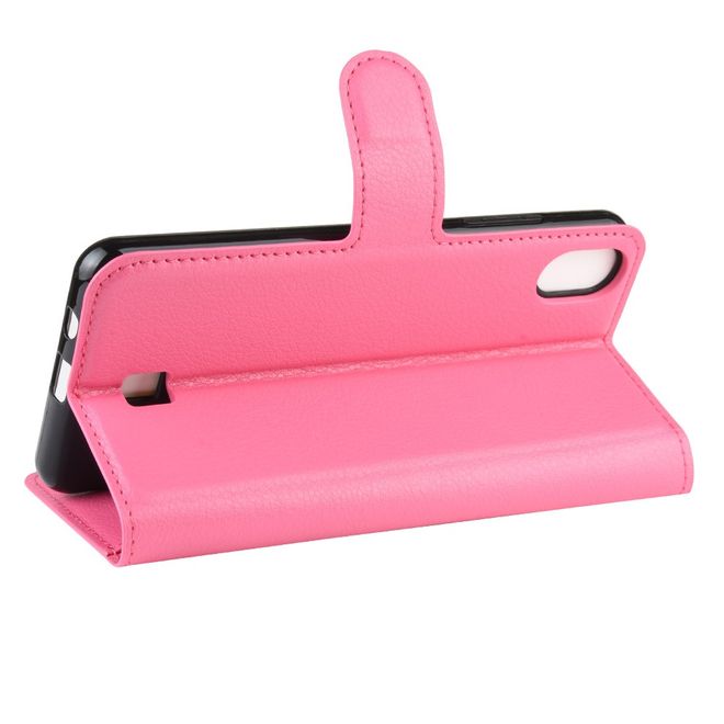 LG K20 (2019) Handy Hülle - Litchi Leder Bookcover Series - rosa