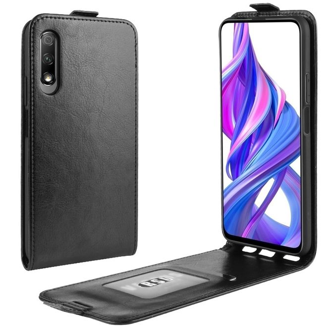 Huawei Honor 9X Handyhülle - Crazy Horse Leder Flipcase - vertikal - schwarz