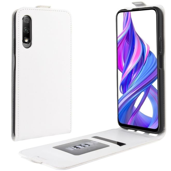 Huawei Honor 9X Handyhülle - Crazy Horse Leder Flipcase - vertikal - weiss