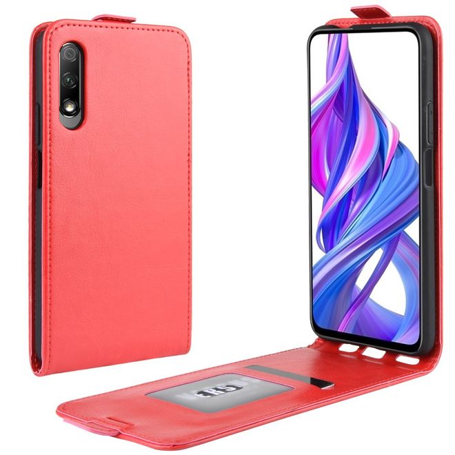 Huawei Honor 9X Handyhülle - Crazy Horse Leder Flipcase - vertikal - rot