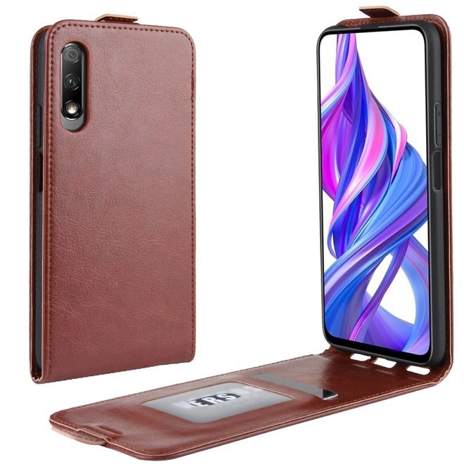 Huawei Honor 9X Handyhülle - Crazy Horse Leder Flipcase - vertikal - braun