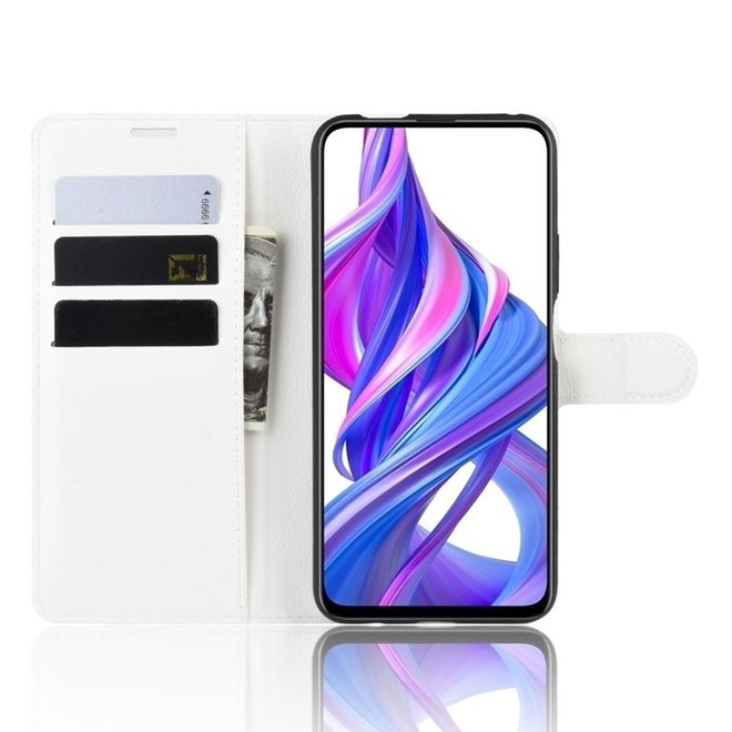 Huawei Honor 9X Handy Hülle - Litchi Leder Bookcover Series - weiss