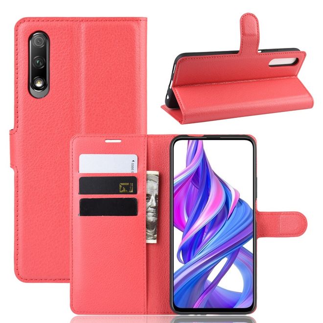 Huawei Honor 9X Handy Hülle - Litchi Leder Bookcover Series - rot