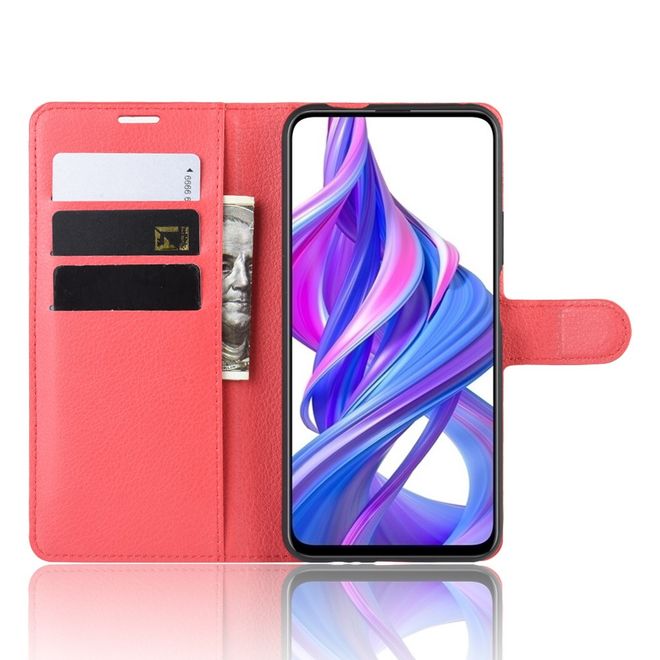 Huawei Honor 9X Handy Hülle - Litchi Leder Bookcover Series - rot