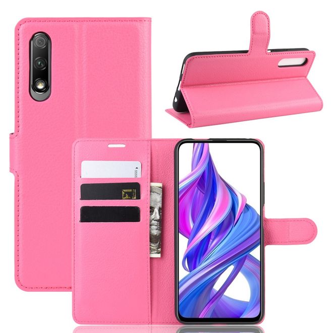 Huawei Honor 9X Handy Hülle - Litchi Leder Bookcover Series - rosa