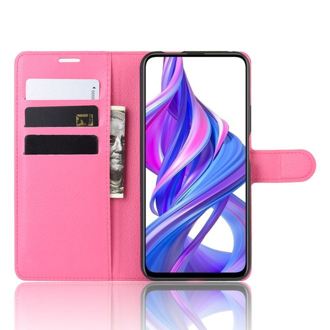 Huawei Honor 9X Handy Hülle - Litchi Leder Bookcover Series - rosa