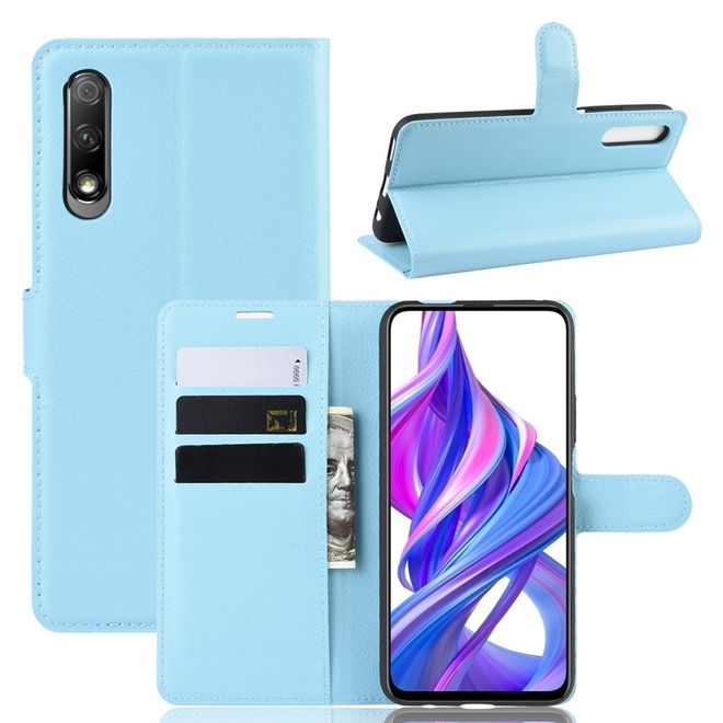 Huawei Honor 9X Handy Hülle - Litchi Leder Bookcover Series - hellblau