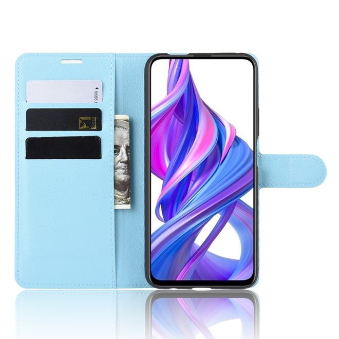 Huawei Honor 9X Handy Hülle - Litchi Leder Bookcover Series - hellblau