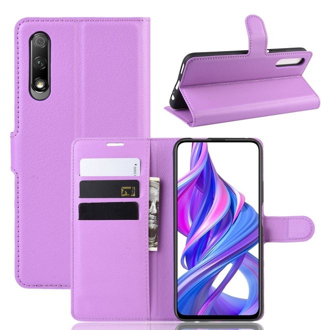 Huawei Honor 9X Handy Hülle - Litchi Leder Bookcover Series - purpur