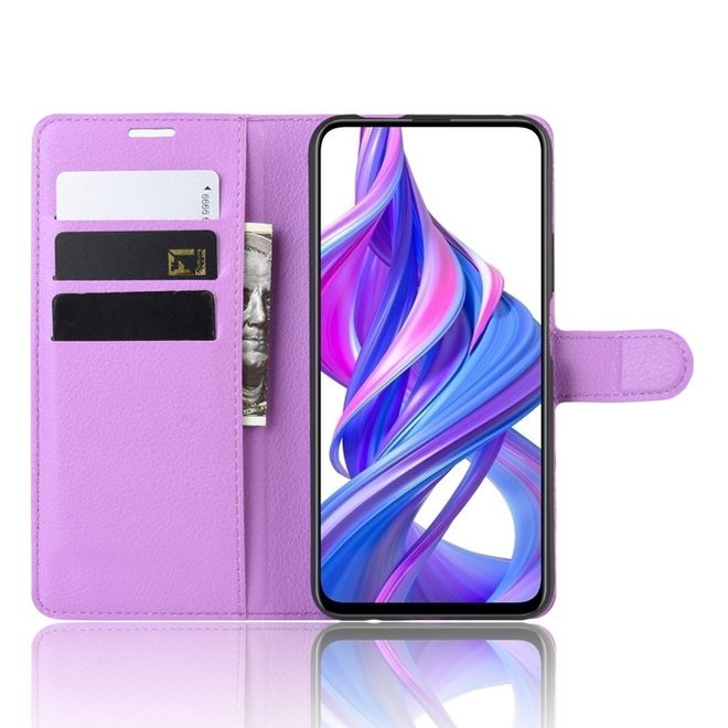 Huawei Honor 9X Handy Hülle - Litchi Leder Bookcover Series - purpur
