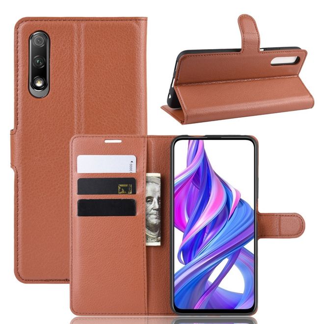 Huawei Honor 9X Handy Hülle - Litchi Leder Bookcover Series - braun