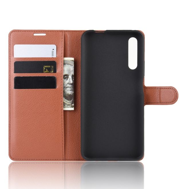 Huawei Honor 9X Handy Hülle - Litchi Leder Bookcover Series - braun