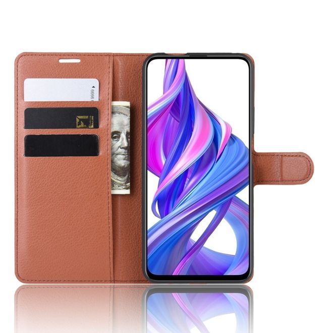Huawei Honor 9X Handy Hülle - Litchi Leder Bookcover Series - braun