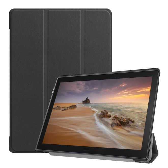 Lenovo Tab E10 Hülle - Dreifach faltbares Leder Case - schwarz