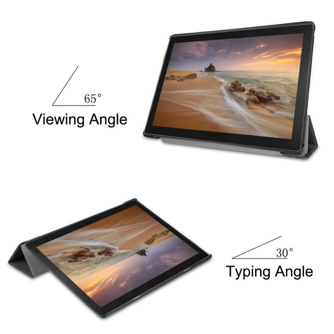 Lenovo Tab E10 Hülle - Dreifach faltbares Leder Case - schwarz
