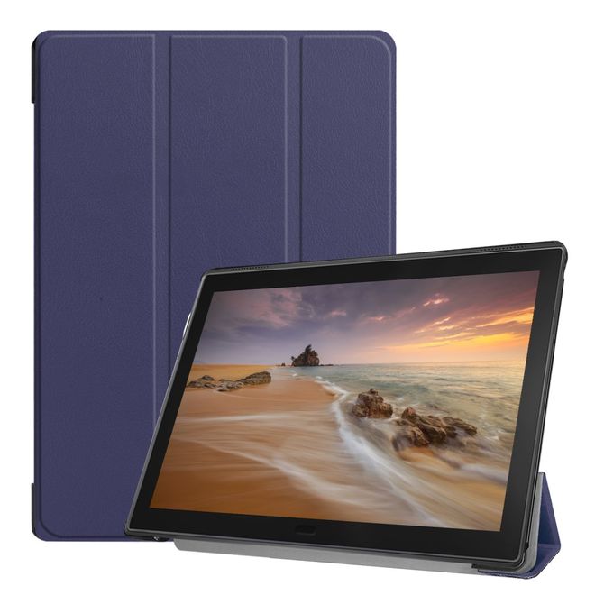 Lenovo Tab E10 Hülle - Dreifach faltbares Leder Case - dunkelblau