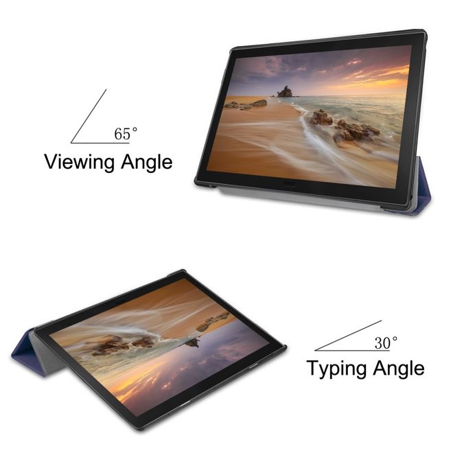 Lenovo Tab E10 Hülle - Dreifach faltbares Leder Case - dunkelblau