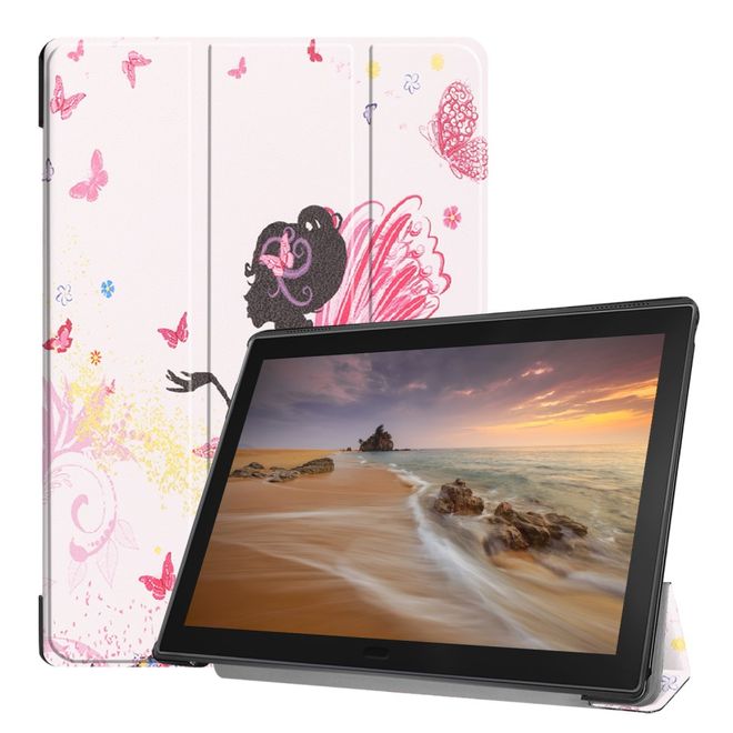 Lenovo Tab E10 Hülle - Dreifach faltbares Case aus Leder - Fee und Schmetterlinge