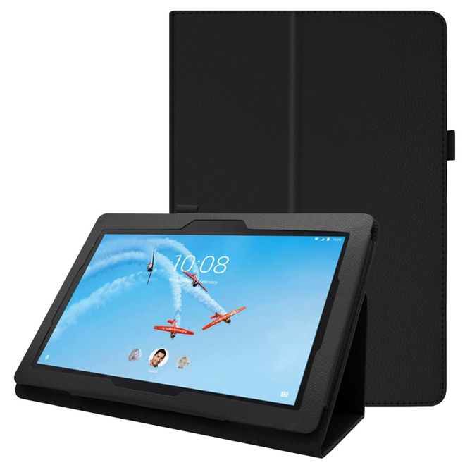 Étui pour tablette Lenovo Tab E10 - Étui en cuir - Motif litchi - Noir