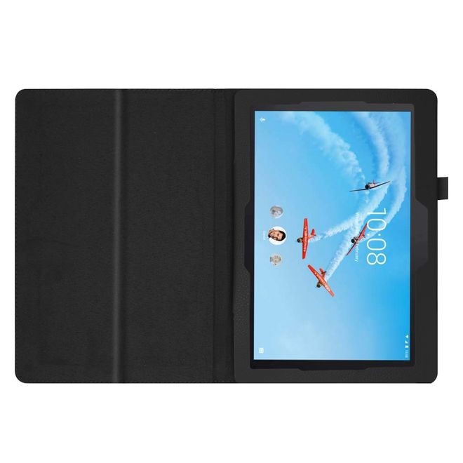 Étui pour tablette Lenovo Tab E10 - Étui en cuir - Motif litchi - Noir