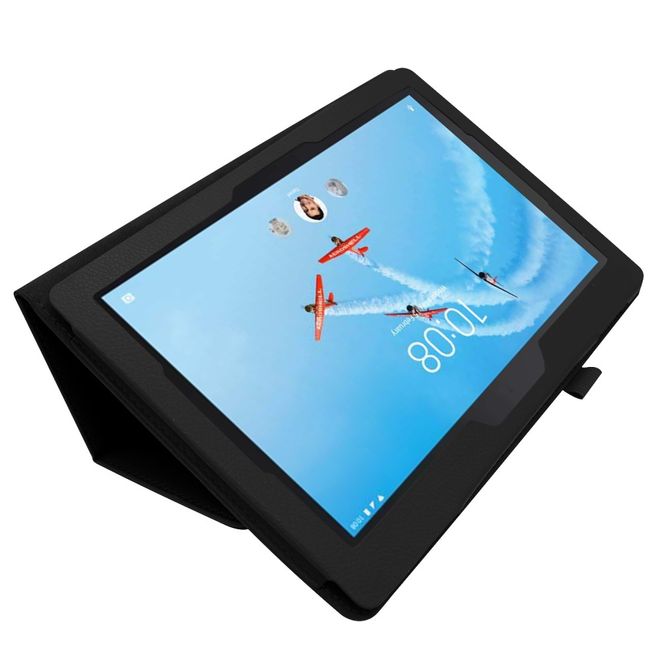 Étui pour tablette Lenovo Tab E10 - Étui en cuir - Motif litchi - Noir