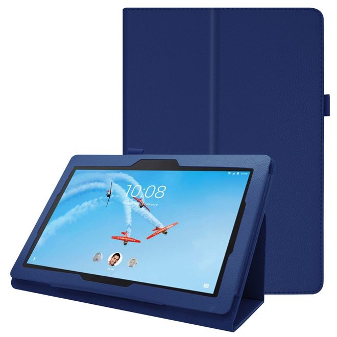 Lenovo Tab E10 Tablethülle - Case aus Leder - im Litchi Look - dunkelblau