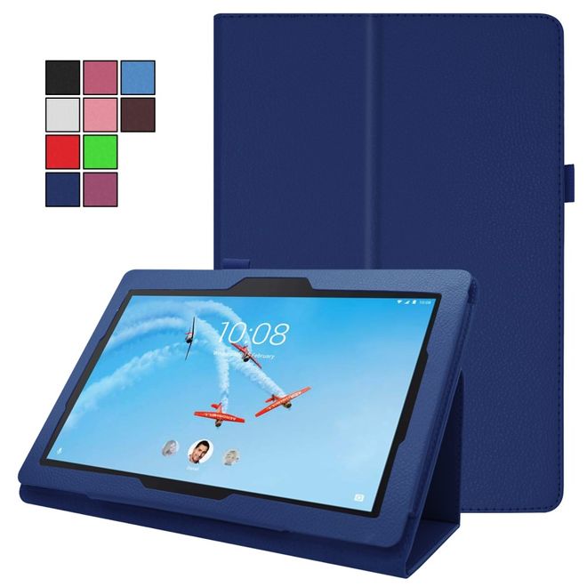 Lenovo Tab E10 Tablethülle - Case aus Leder - im Litchi Look - dunkelblau