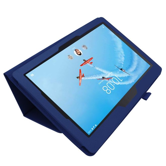 Lenovo Tab E10 Tablethülle - Case aus Leder - im Litchi Look - dunkelblau