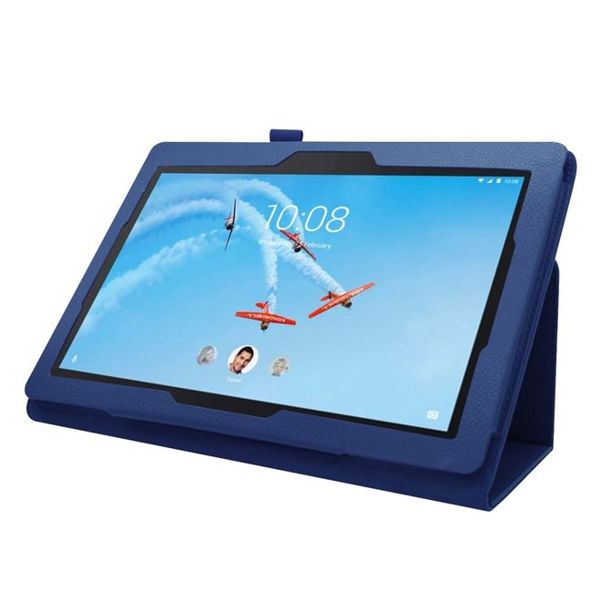 Lenovo Tab E10 Tablethülle - Case aus Leder - im Litchi Look - dunkelblau
