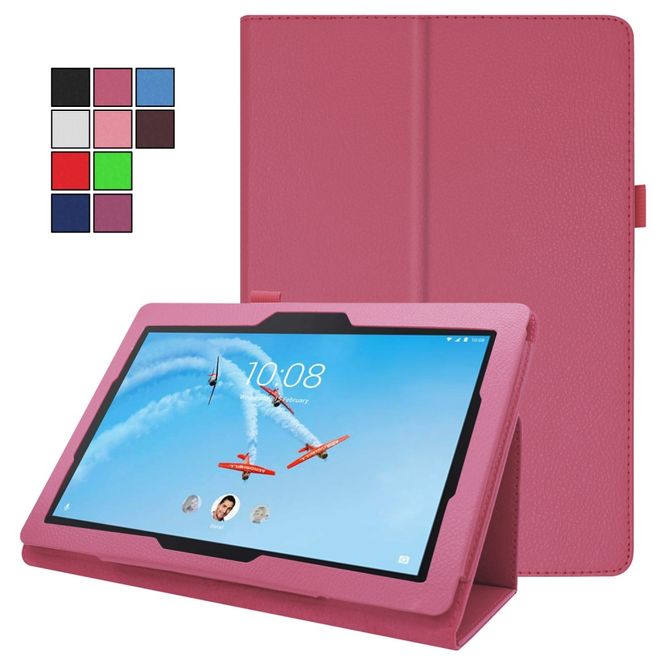 Lenovo Tab E10 Tablethülle - Case aus Leder - im Litchi Look - rosa