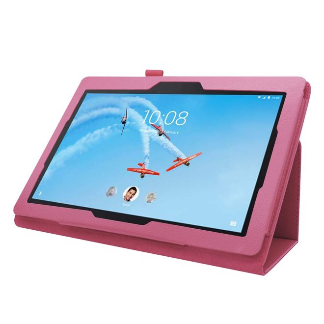 Lenovo Tab E10 Tablethülle - Case aus Leder - im Litchi Look - rosa
