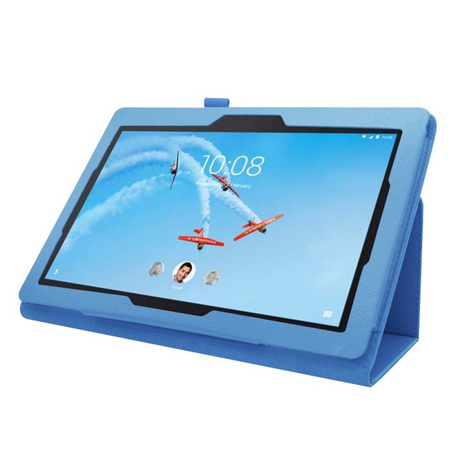 Lenovo Tab E10 Tablethülle - Case aus Leder - im Litchi Look - hellblau