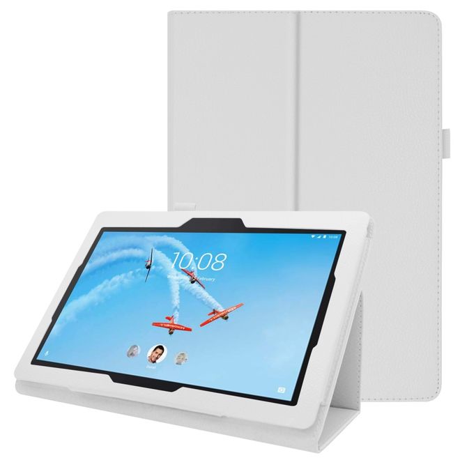Lenovo Tab E10 Tablet Case - Leather Case - Lychee Look - White