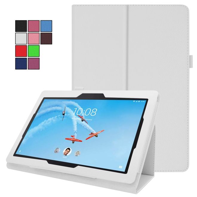 Lenovo Tab E10 Tablet Case - Leather Case - Lychee Look - White