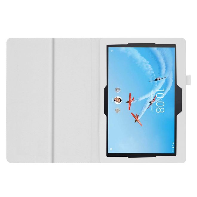 Lenovo Tab E10 Tablet Case - Leather Case - Lychee Look - White