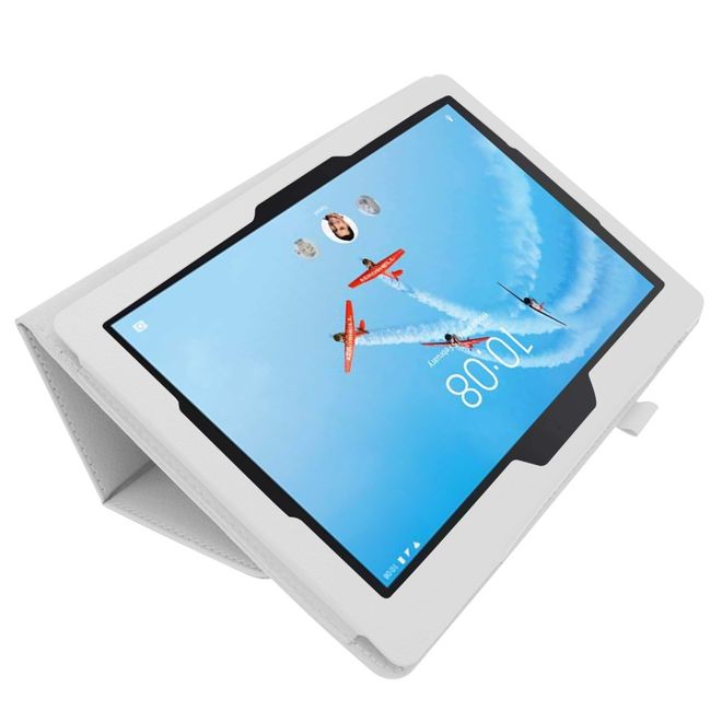 Lenovo Tab E10 Tablet Case - Leather Case - Lychee Look - White