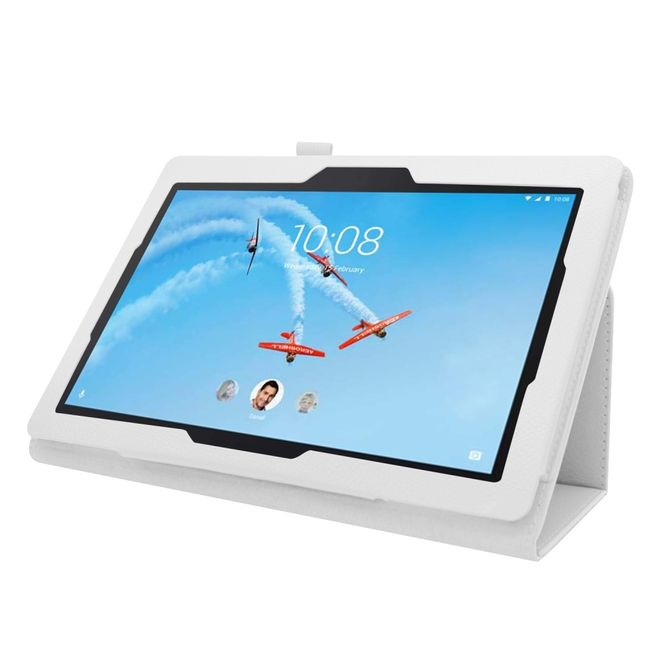 Lenovo Tab E10 Tablet Case - Leather Case - Lychee Look - White