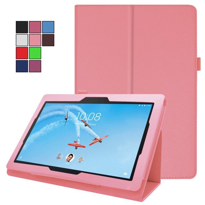 Lenovo Tab E10 Tablethülle - Case aus Leder - im Litchi Look - pink