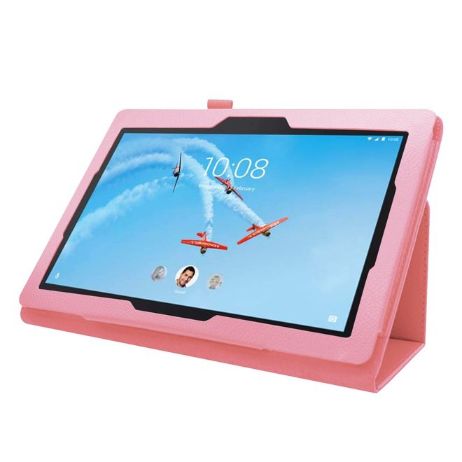 Lenovo Tab E10 Tablethülle - Case aus Leder - im Litchi Look - pink