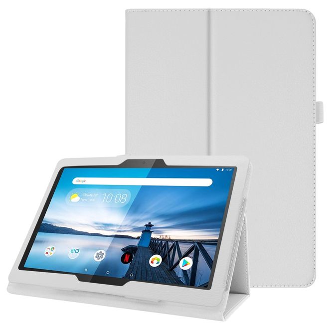 Étui pour tablette Lenovo Tab M10 - Étui en cuir - Motif litchi - Blanc