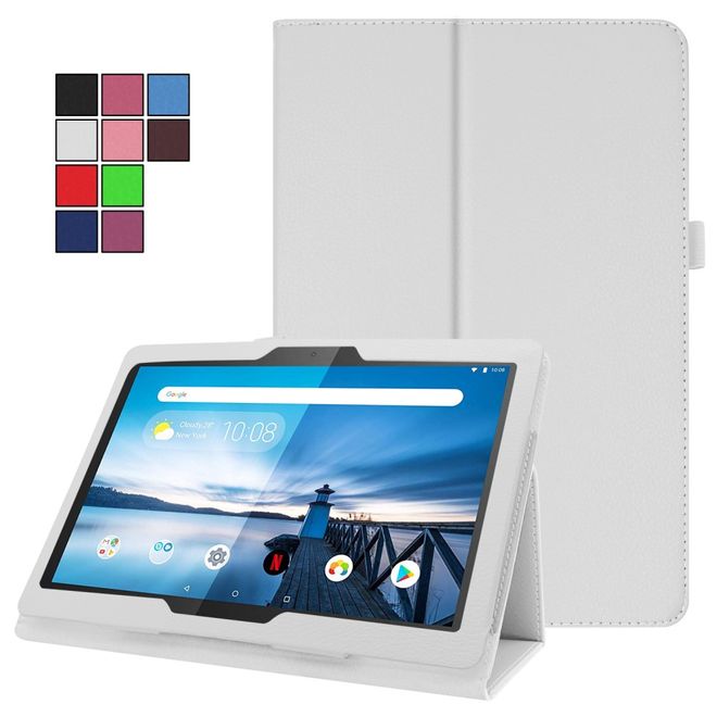 Étui pour tablette Lenovo Tab M10 - Étui en cuir - Motif litchi - Blanc