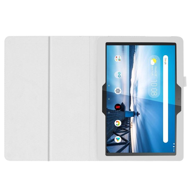 Étui pour tablette Lenovo Tab M10 - Étui en cuir - Motif litchi - Blanc